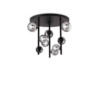 Netlighting Perlage 9 Light Globe Ceiling Light Black Amber Glass Shade