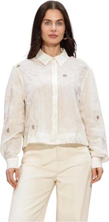 Nukus Nukus, Overhemden, Dames, Beige, M, Polyester, Adora Blouse Embroidery