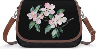 Generic Blossom Watercolor Flowers Crossbody Bags for Women Fashion Leather Shoulder Handbags With Adjustable Strap