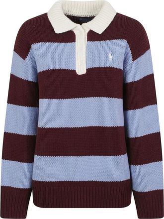 Ralph Lauren Gestreepte Wolmix Rugby Trui - Dames - Truien - Bruin - Maat: S Wol