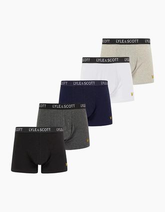 Lyle & Scott Lyle And Scott Mens 5-Pack Miller Boxer Briefs, Black/Grey/White/Navy - Size: 32/30/31