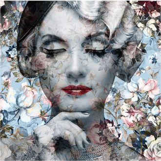 Schubiger M&ouml;bel Digitaldruck auf Glas Pastellbl&uuml;ten mit 20er Jahre Dame