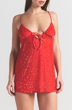 SKIMS Sheer Velvet Straight Neck Chemise in Ruby at Nordstrom, Size Xx-Small