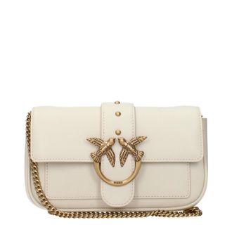 Pinko Pinko Love Womens Umh&auml;ngetaschen aus wei&szlig;em/elfenbeinfarbenem Leder