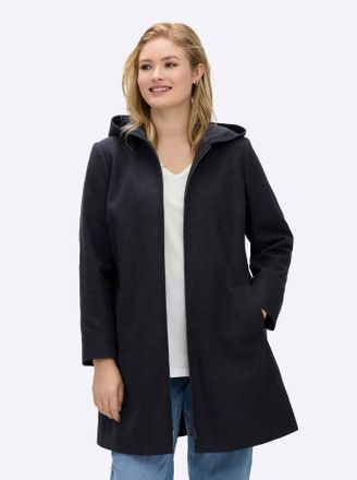 Sheego Kurzmantel SHEEGO, Damen, Gr. 40, tiefblau, 90% Polyester, 10% Wolle, unifarben, unifarben mit Farbeinsatz, unifarben mit Farbeins&auml;tzen, M&auml;ntel Kurzma