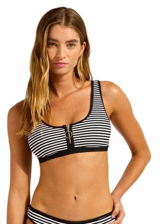 Seafolly Zip Front Tank Top Bikini Top In Black