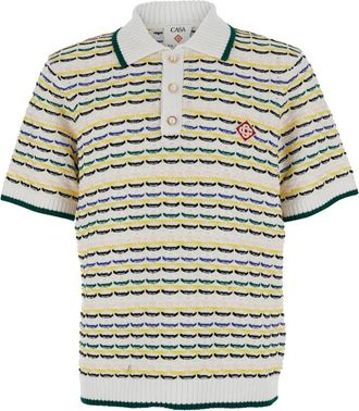 Casablanca Gestreept poloshirt - Heren - Polos - Wit - L - Katoen - Tops