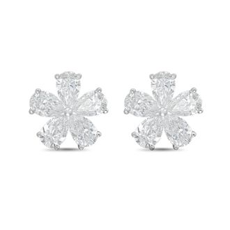 Diana M. Jewels 14kt White gold 10.00cts lab grown Pear shaped diamond flower cluster stud earrings
