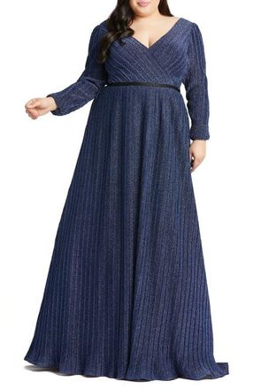 Mac Duggal Shimmering V-Neck Evening Gown in Sapphire at Nordstrom, Size 16W