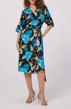 Diane Von F&uuml;rstenberg Rosalina Reversible Floral Wrap Dress in Hendrix Floral Pink Dot/teal L at Nordstrom Rack, Size 00