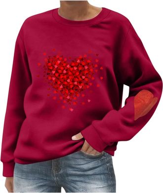 Generic Sweatshirts for Women UK Crew Neck Long Sleeve Tops Love Heart Graphic Valentines Day Shirts Ladies Casual Valentines Day Outfits Spring Clothes (UK, 