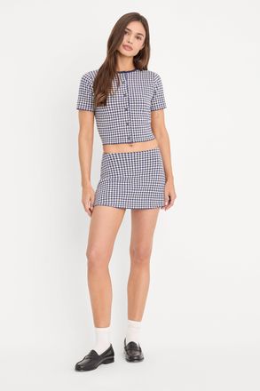 Good American Womens The Keepsake Skort | Navy Gingham, Size Medium | Good American by Khlo&Egrave; Kardashian