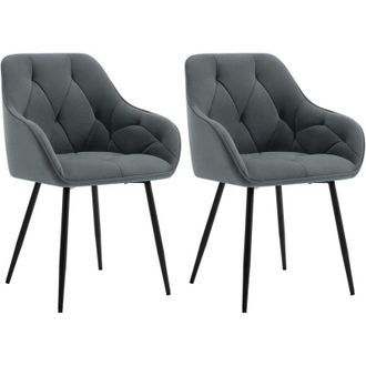 Woltu Set 2 Sedie Moderne da Cucina o Soggiorno in Velluto con Gambe in Metallo Grigio Scuro - Woltu