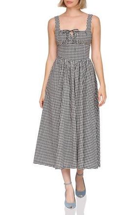 Avec Les Filles Ruched Midi Dress in Black And Creme Gingham at Nordstrom Rack, Size 6