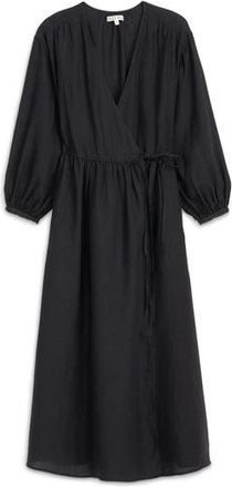 Alex Mill Lauren Long Sleeve Linen Wrap Dress in Rich Black at Nordstrom Rack, Size X-Small
