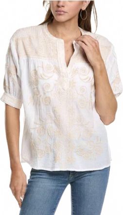 Johnny Was Puff Sleeve Henley Blouse In Cream