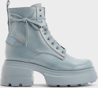 Charles & Keith Denim Lace-Up Chunky Ankle Boots
