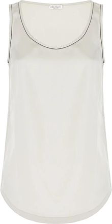 Brunello Cucinelli Top met sierdetails van satijn - Dames - Tops zonder mouwen - Beige - XL - Satijn - Tops