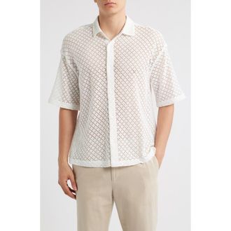 Open Edit Oversize Texture Short Sleeve Button-Up Shirt in White at Nordstrom Rack, Size Xx-Large