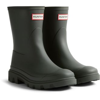 Hunter Unisex Downpour Short Rubber Mens Dark Olive Wellington Boots - Green - Size UK 11