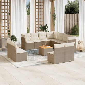 vidaXL Set De Sof&aacute;s De Jard&iacute;n 12 Pzas Y Cojines Rat&aacute;n Sint&eacute;tico Marr&oacute;n Vidaxl