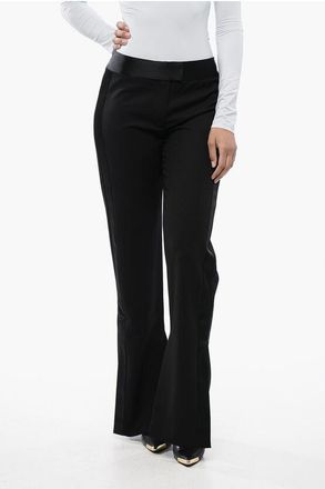 Off-white Womens Virgin Wool Pants with Satin Trims and Ankle Slit in Black - Size 10 UK