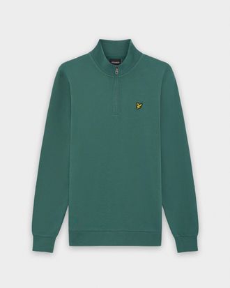 Lyle & Scott Mens Quarter Zip Sweatshirt in Dark Green Cotton - Size X-Large
