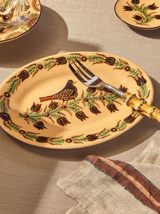 Poterie d'&Eacute;vires Birds Hand-Painted Ceramic Oval Platter
