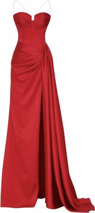 Tarik Ediz Womens Long Satin Sheath Dress In Red