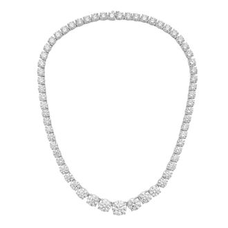 Diana M. Jewels 14kt White Gold 30cts lab grown Round diamond 4 Prong Graduated tennis necklace