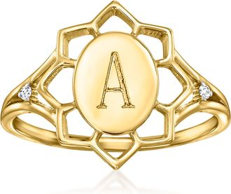 Ross-Simons 14kt Yellow Gold Personalized Flower Ring With Diamond Accents