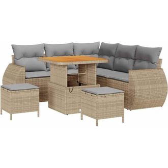 vidaXL Garden Sofa Set 8 pcs Beige and Light Grey Poly Rattan vidaXL