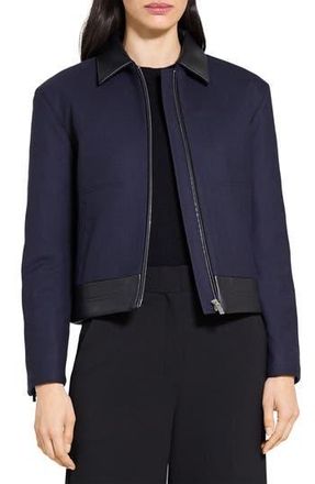 Theory Boxy Crop Jacket with Leather Trim in Dark Navy - G4K at Nordstrom Rack, Size Medium