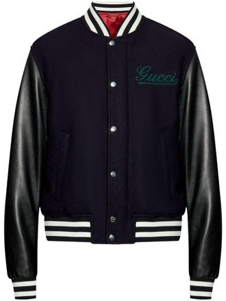 Gucci Navy Blue Wool And Leather Bomber Jacket