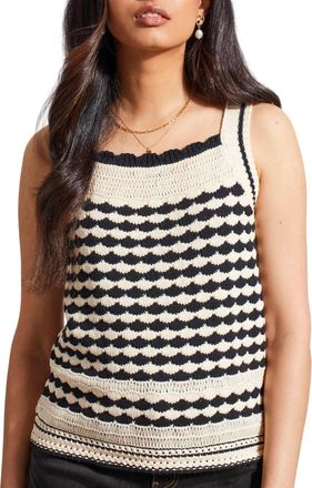 Tribal Wide Strap Crochet Sweater In Ecru