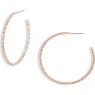 Nordstrom Pav&eacute; Cubic Zirconia Hoop Earrings in Clear- Rose Gold at Nordstrom