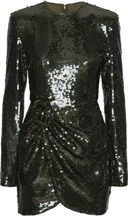 Rotate Fitted Dark Olive Sequined Mini Dress with Draped Detail