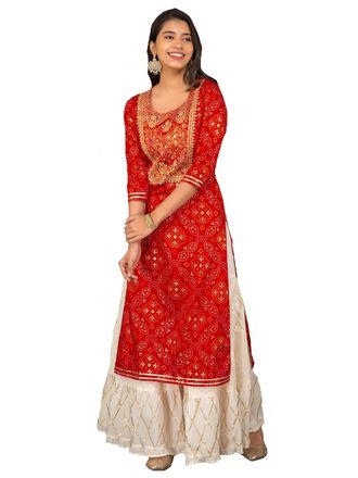 Generic Aashita Creations Indian Embroidery Work Kurti Sharara for Girls & Women Festive Party Office Wear Dress_347 Red
