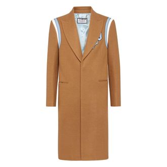 Philipp Plein Wool Long Coat Gothic Plein - Heren - Mantel - Beige - 2XL - Wol - Jassen