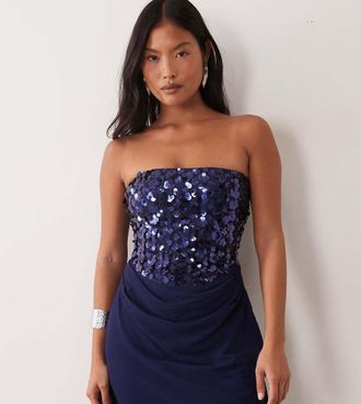 Tfnc Petite vestito corto in chiffon con paillettes, stampa floreale e dettaglio drappeggiato, navy-blu navy