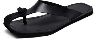 Generic Mens Flip Flops Leather Thong Sandals Fashion Casual Comfort Slides Slippers (Black,11.5)