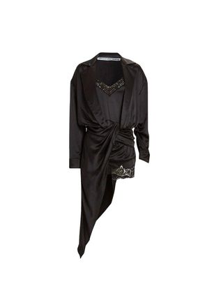 Alexander Wang Black Silk And Lace Draped Pj Slip Dress Size S