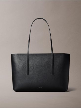 Calvin Klein Womens Embossed Logo Zip Tote Bag - Black