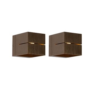 QAZQA Qazqa Moderno Set De 2 L&aacute;mparas De Pared Inteligentes Bronce Oscuro 9,7 Cm Con Wifi G9 - Transfer Groove Aluminio Cuadrada Adecuado Para Led Max. 1 X 