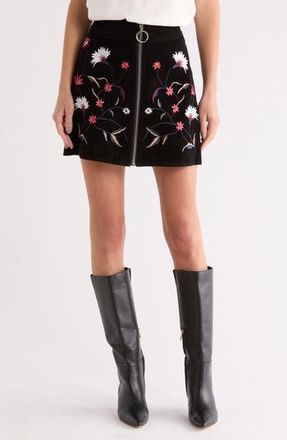 Matty M Floral Embroidered Suede Miniskirt in Black at Nordstrom Rack, Size 10