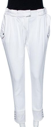 Just Cavalli White Cotton Blend Button Hem Detail Trousers
