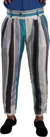 Dolce & Gabbana Blue Striped Silk Tapered Mens Pants (Pre-Owned)