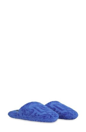 Dolce & Gabbana DG Logo Jacquard Cotton Terry Cloth Scuff Slipper in Blue at Nordstrom, Size Small