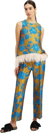La DoubleJ Hendrix Bloemenbroek - Dames - Straight fit broeken - Blauw - S - Polyester - Broeken