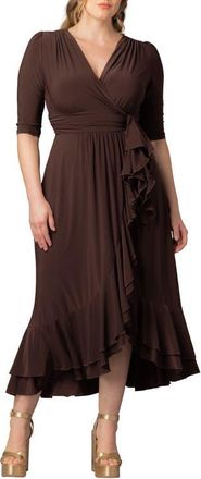 Kiyonna Veronica Ruffled High-Low Evening Gown in Chocolate at Nordstrom, Size 2X